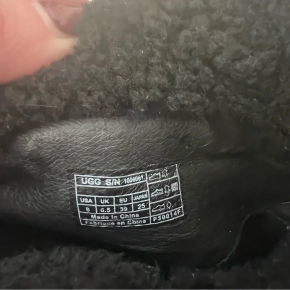 UGG Black Suede Heeled Boots with Shearling Cuff - Picture 6 of 6